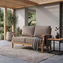 Hives & Honey Pavilion 57" Outdoor Teak Loveseat Sofa with Cushions, Grade-A Teak Patio Couch, Weather-Resistant Deep Seating for Patio, Deck, Garden – Tan