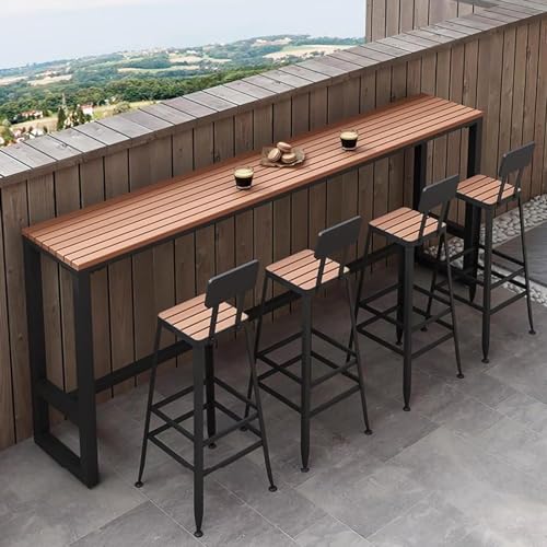 Modern Trestle Table Rectangular Outdoor Bar Table,Outdoor Bar Height Dining Table,Wooden Balcony Bar Table,Farmhouse Pub Height Table Patio Table Wood Counter Height Ta(Size:160x40x105cm,Color:black)
