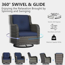 MeetLeisure 5 Piece Outdoor Patio Furniture Set Wicker Conversation Bistro Set Swivel Rocking Chairs with Side Table and Ottomans for Backyard, Porch, Deck(Mixed Grey/Blue)