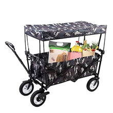 Handcart, Collapsible Folding Wagon Cart with Sun/Rain Shade, Adjustable Extendable Push & Pull Handle, Removable Canvas & Canopy, Large Capacity Trolley for Shopping, Beach, Lawn,Sports/D