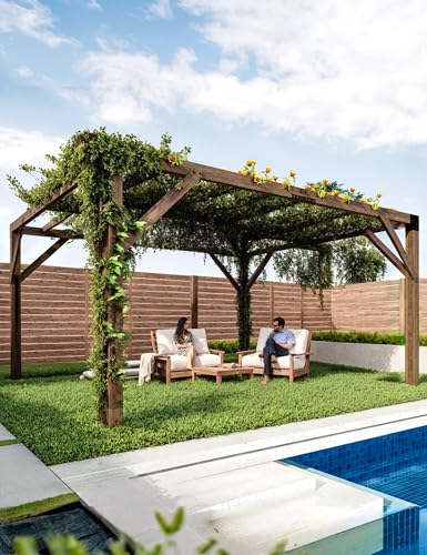 VerisShade 12 Ft x 14 Ft Cedar Pergola with Canopy Reddish-Brown