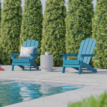 Flash Furniture Newport Adirondack Chairs with Cup Holders, Weather Resistant Poly Resin Adirondack Chairs, Set of 4, Blue