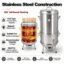 Outdoor Vertical Barrel-Style Charcoal Grill with Thermometer