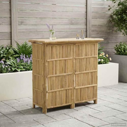ZXQVLMRS Bamboo Outdoor Bar Table, High Counter Table with Shelves for Patio, Deck, Garden, and Backyard, 45.28 x 21.65 x 41.34 in