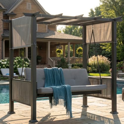 PATIOPIA 3-4 Seat Porch Swing Bed, 2-in-1 Pergola Swing Bench, Garden Swing