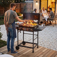 4 Burner Propane Gas Grill with Side Burner, 42000 BTU, Enamel-Coated Grates, Side Tables for Outdoor Cooking