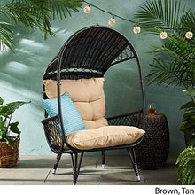 Outdoor Wicker Standing Basket Chair with Cushion for Outdoor Seating with Washable Cushion-Perfect for Balcony Deck and Poolside Furniture Sets Beige (Black)