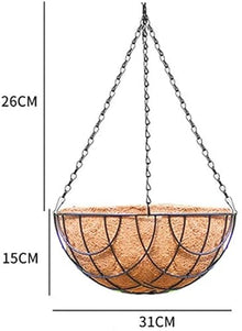 Metal Hanging Planter Basket Coir Liner Chain Round Wire Plant Holder Flower Pots Hanger Garden Decoration for Railings Gardens
