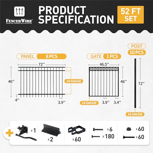 Fencer Wire 52FT Heavy Duty Flat Top Fence Barrier Kit Black