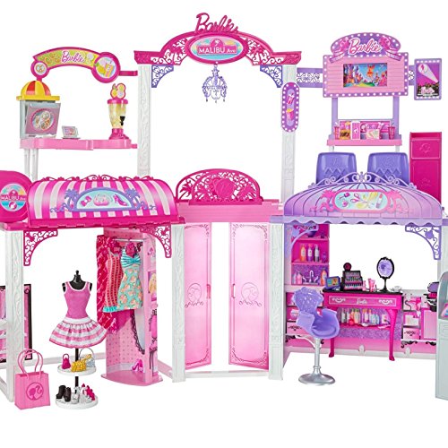 Barbie Malibu Ave Shopping Mall Playset - 50+ Pieces with Working Escalator, Fashion Boutique, Hair Salon, Food Court & Theater