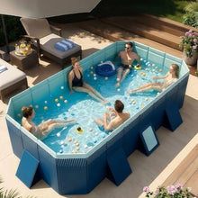 Rectangular Foldable Swimming Pool, Non-Inflatable Hard Plastic Pool, Oversized Above Ground Pool, Easy Set up, Outdoor Backyard Summer Splash Pool for Family Kids Pets 13ft