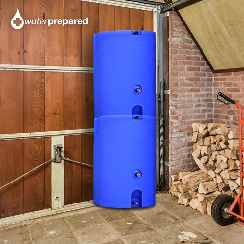 WaterPrepared 2 Pack 55 Gallon Stackable Rain Barrel Storage Blue