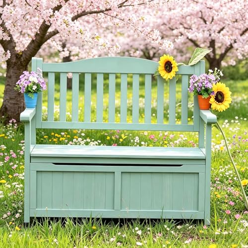 Jidanmian Storage Bench Deck Box for Patio Furniture, Solid Wood, Large Outdoor Bench Front Porch Decor and Outdoor Seating – Perfect to Store Garden Tools and Items(A)