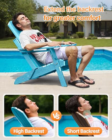 POWERWOOD Adirondack Chair with Cup Holder: Adirondack Chairs set of 4 Plastic HDPE Material Furniture - Composite Fire Pit Chairs Foldable for Outdoor/Backyard/Garden/Lawn/Deck/Porch/Patio