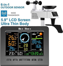 SHANBOYU Wireless Weather Station with Outdoor Sensor, Weather Station with Solar Cell, Measures Weather ecast, temperature, air pressure, humidity, wind meter, rain meter, moon phase, alarm clock