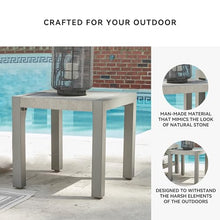 Signature Design by Ashley Moonlight View Contemporary Weather Resistant Outdoor End Table with Sintered Stone Top, Light Gray