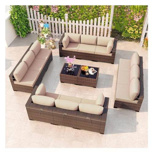 UOPYNE Outdoor Furniture Patio Set, 14 Piece Outdoor Patio Furniture Sets, Wicker Conversation Sets, Rattan Sofa Chair with Cushion for Garden, Backyard, Porch