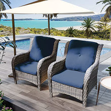 MeetLeisure Outdoor Wicker Chair Rattan Patio Dining Chairs Set of 6 PE Wicker Patio Chairs with 4 inch Seat Cushions Outdoor Patio Seating Chair for Garden, Backyard Swimming Pool, Balcony, Blue