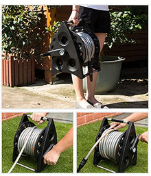 Professional Garden Hose Reel,Free Standing or Wall Mounted 1/2" Hose 30metre 65 Feet, Accessory Kit with Nozzle & 3/4" Inch Tap Fitting (Black 30m hose reel set)