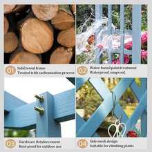 Garden Arbor with Planter Boxes & Double Gate, Blue Wooden Outdoor Wedding Arch for Climbing Plants Vine Vegetables Herbs, Climbing Plant Trellis Pergola, for Backyard Patio