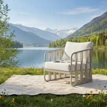 Armen Living Breeze Cream Metal Outdoor Club Chair with Pearl Cushions