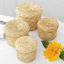 FENOKD Picnic Baskets Storage Basket, Food Contact Materials, Picnic Box, Hand Woven Snack Cover ，16x16cm-Beige