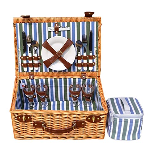 ZYBB Picnic Basket Wicker with Cutlery Insulation Bag Wine Glass Picnic Basket for 4 People 46X31x20cm