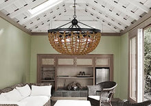Cal Lillington 60W x 6 Glass Pendant Light with Burlap Roped Half Dome Shade