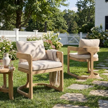 Christopher Knight Home Zeke Outdoor Dining Chairs Set of 2, Acacia Wood Dining Chairs with Water-Resistant Cushions, Patio Side Chairs with U-Shaped Sled Base & Curved Armrests, Beige + Natural