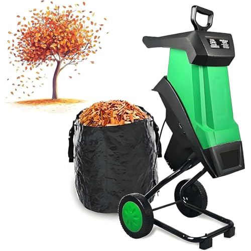 zhenmaster Electric Wood Chipper 2400W Garden Shredder with 50L Bag, 40mm Cutting Width, Portable Quiet Leaf Mulcher and Compost Shredder for Branches, Leaves and Yard Waste Cleanup, Easy Mobility