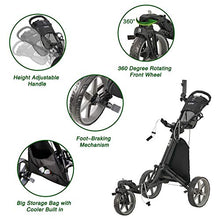 KVV 3 Wheel 360 Rotating Front Wheel Foldable Golf Push Cart Black/Charcoal