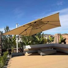 OROTLECT 12' X 12' Patio Umbrella Outdoor Square Umbrella Large Cantilever Umbrella,With Solar Lights,With Base,Beige