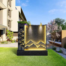 Outdoor Water Fountain with LED Light – Mountain View Decorative Water Feature for Garden, Patio, Yard, Balcony,Shop,Salon, Spa Decoration – Multi-Size Options Available