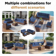 LHBcraft Outdoor Patio Furniture Set Wicker, 7 Pieces Patio Sectional, Blue