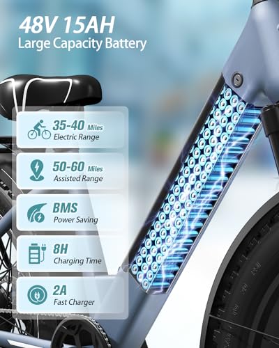 PUCKIPUPPY Electric Bike 960W 48V 15AH 28MPH 26" Fat Tire Grayish Blue