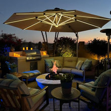 OROTLECT 12 FT Round Lighted Cantilever Umbrella With Base,Beige