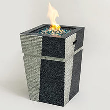 Propane Gas Fire Pit Table 40000 BTU Outdoor Heater Column Square MgO Patio Fireplace Electronic Ignition Stainless Steel Burner Hidden Tank Storage Adjustable Flame Glass Rocks Rain Cover