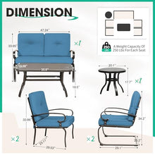 Incbruce 7 Piece Wrought Iron Patio Furniture Set Metal Outdoor Conversation Sets (Loveseat, Coffee Table and Bistro Table, 2 Spring Chair, 2 Dining Chairs) with Cushion (Peacock Blue)