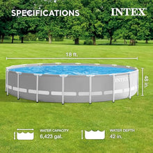 Intex 26731EH 18ft x 48in Outdoor Prism Frame Above Ground Swimming Pool Set with Cover, Ladder, Filter Pump, and 6 Replacement Filters, Gray