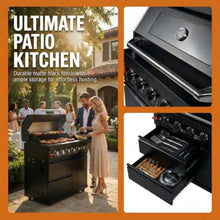 6-Burner Stainless Steel Gas Grill, Outdoor Kitchen BBQ Grill with Electronic Ignition & Marble Countertops, Propane Cooking Grill with Storage Drawers for Backyard Patio Entertaining