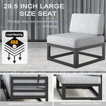 LayinSun Large Aluminum Patio Furniture Set with Fire Pit Table, 7 Pieces Outdoor Sectional Sofa Set Black/Light Grey