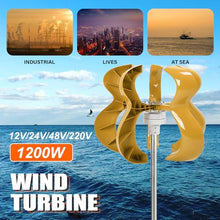 YHOZHUT Wind Turbine 1200W Home Wind Power Generator 12V / 24V / 48V / 220V Vertical Axis Wind Turbines Generator Kit with Controller and 5 Gold-Colored Blades, Energy Charge Home Camping,24v