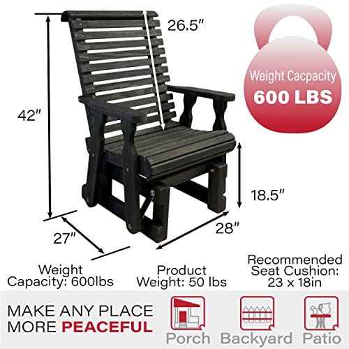 Amish Casual Heavy Duty 600 Lb Roll Back High Back Treated Glider Chair (Semi-Solid Black Stain)