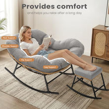 Easyego 2-Piece Oversized Papasan Rocking Chairs with Ottoman for Indoor Outdoor, Comfortable Wicker Rocker for Deck, Balcony, Poolside, Lawn, Bedroom, Living Room, Light Grey