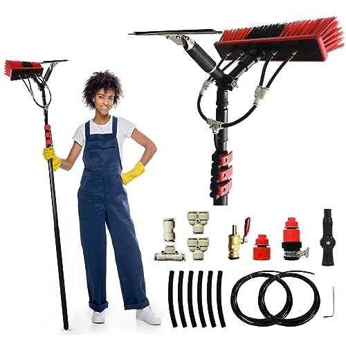 ZGLINMZ Water Fed Pole Brush Kit, Solar Panel Window Cleaner Cleaning Brush & Pole Kit Extendable Outdoor Window Cleaner W/Hose Squeegee, for Glass Solar Panel RV Pool(Size:20FT)