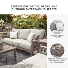 Signature Design by Ashley Hillside Barn Outdoor Sofa with Cushion, Heavyweight Weatherwood All-Weather Frame, Engineered Resin Polymer Wood-Look, Nuvella+ UV-Resistant Fabric for Patios, Gray/Brown