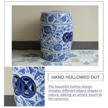 PAYUERHB Outdoor Glazed Hollow Imitation Blue & White Porcelain Drum Side Table, Chinese, Traditional, Asian, Ancient