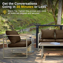 East Oak Patio Furniture Set, 4-Piece Outdoor Patio Set with Sofa, Removable & Washable Seating Cushion, Tempered Glass Table, Outside Patio Conversation Sets, Champagne Gold & Chestnut Brown