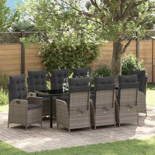 LKJVFCPW 9-Piece Outdoor Garden Dining Set with Cushions, Poly Rattan Patio Furniture Table and 8 Chairs, Weather-Resistant Backyard Seating, Grey