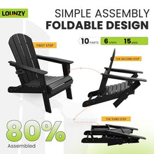LOUNZY Folding Adirondack Chair Set of 6 All-Weather with Cup Holders Black